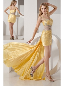 Sexy Detachable Yellow Straps High-low Prom Dress with Beading