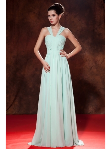 Beautiful Apple Green Prom Dress Straps  Chiffon Ruch Empire Floor-length