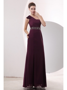 Cheap Burgundy Prom / Evening Dress Beading Empire One Shoulder Floor-length Chiffon