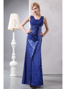 Pretty Royal Blue Column Straps Mother Of The Bride Dress Ankle-length Sequin