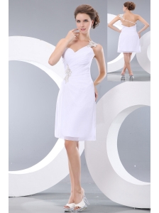 Affordable White Column Short Prom / Homecoming Dress One Shoulder Mini-length Chiffon Appliques