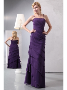 Unique Dark Purple Column Straps Prom Dress Floor-length Chiffon Ruffled Layers