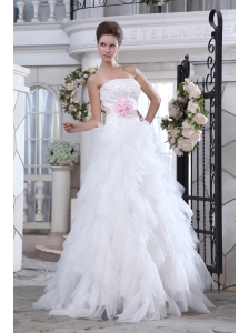 Brand New A-line Strapless Beading and Appliques Wedding Dress Brush Train Tulle