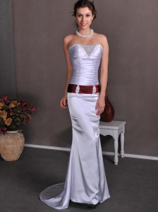 Lilac Column Strapless Beading and Ruch Wedding Dress Brush Train Elastic Wove Satin