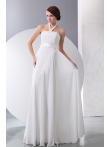 Simple Empire Halter Low Cost Wedding Dress Floor-length Chiffon