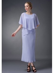 Simple Lilac Column Scoop Mother Of The Bride Dress Ankle-length Chiffon