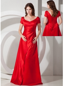Customize Red Column / Sheath Scoop Prom Dress Taffeta Floor-length