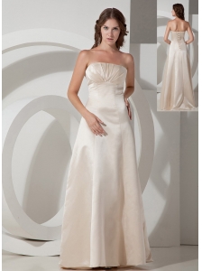 Customize Champagne A-line Strapless Bridesmaid Dress Satin Floor-length