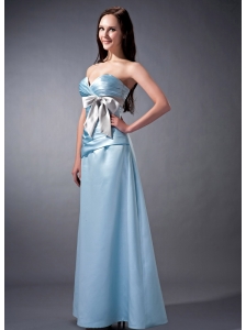 The Super Hot Baby Blue Cloumn Sweetheart Bridesmaid Dress Satin Ruch and Bow Ankle-length