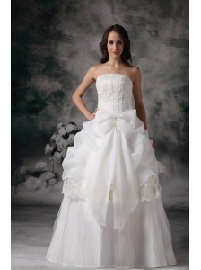 Custom Made A-line Strapless Wedding Dress Organza Appliques Floor-length