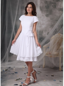 Customize Empire Bateau Short Wedding Dress Chiffon Knee-length