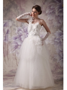 Elegant A-line One Shoulder Wedding Dress Organza Beading Floor-length