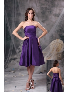 Customize Eggplant Purple Knee-length Knee-length Bridesmaid Dress A-line Strapless