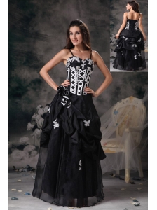 Custom Made Black and White Evening Dress Column Spaghetti Straps Taffeta Beading Floor-length