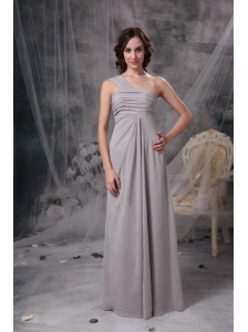Customize Grey Column One Shoulder Mother Of The Bride Dress Chiffon Ruch Floor-length