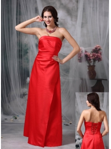 Red Elegant Bridesmaid Dress Column / Sheath Strapless Satin Floor-length