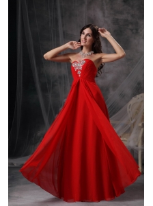 Custom Made Red Empire Sweetheart Prom Dress Chiffon Beading and Ruch