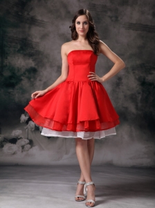 Elegant White and Red A-line Strapless Short Prom Dress Mini-length