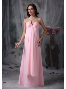 Customize Baby Pink Evening Dress Empire Halter  Chiffon Beading Floor-length