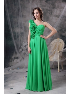 Customize Green Empire One Shoudler Prom Dress Chiffon Hand Made Flowers Floor-length