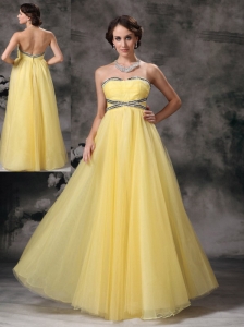 Elegant Light Yellow Prom / Evening Dress Empire Sweetheart Tulle Beading Floor-length