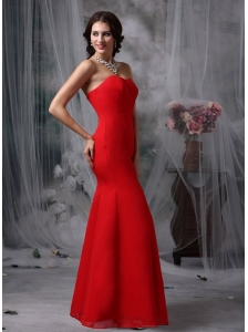 Fashionable Red Evening Dress Mermaid Sweetheart Chiffon and Floor-length