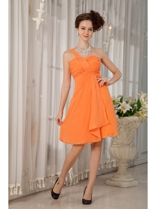 Orange Bridesmaid Dress Under 100 A-line / Princess One Shoulder Chiffon Ruch Knee-length