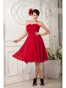 Red Bridesmaid Dress Under 100 A-line / Princess Sweetheart  Chiffon Ruch Knee-length