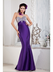Floor-length Purple Mermaid Sweetheart Evening Dress Satin Beading Floor-length
