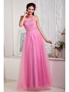 2013 Rose Pink Prom Dress For Custom Made Empire Sweetheart Floor-length Tulle Beading