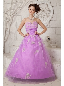 Beautiful Lavender Prom Dress A-line Sweetheart Tulle Appliques Floor-length