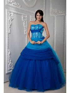 Pretty Blue Ball Gown Quinceanea Dress Sweetheart Floor-length Tulle Ruch