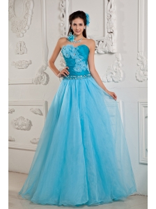 Teal Popular Prom Dress A-line / Princess Sweetheart Chiffon Beading Floor-length