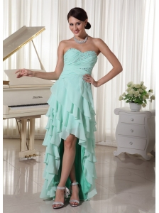 Apple Green Chiffon Layered High Low Prom Dress With Sweetheart Empire Beading and Ruch Decorate Up Bodice