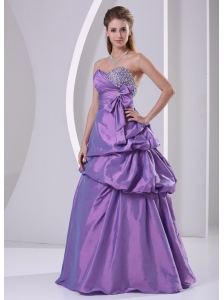 Sweetheart Beaded Pick-ups and Bowknot Purple Plus Size Prom Dress A-line