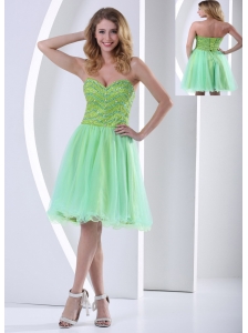 Beaded Decorate Bust Yellow Green Sweetheart Knee-length Cocktail Dress With Organza In 2013