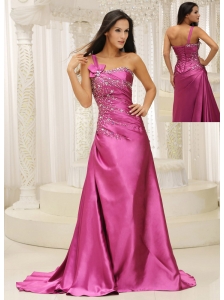 One Shoulder Beaded Decorate Bodice Satin For Prom Dress In California