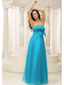 Teal Prom Dress With Bowknot Pleat Beading For Formal Evening In New York