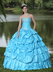 Aqua Blue For Clearance Quinceanera Dress With Strapless Beaded Decorate Taffeta