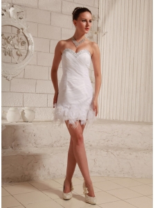 Sweetheart Beaded Feather Column Mini-length Club Short Wedding Dress Organza