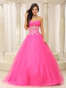 A-line Quinceanera Dress With Sweetheart and Appliques Decorate Waist Tulle In California