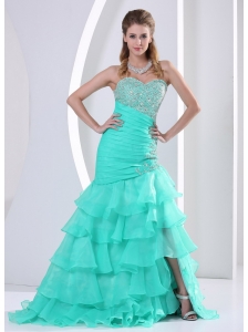 Turquoise Ruched Layered Beaded Decorate and Ruch Bodice Sweetheart Celebrity Dress