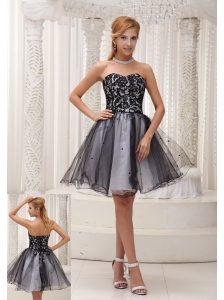 Lace Decorate Up Bodice Black and White Organza With Sequins Sweet Prom / Cocktail Dress For 2013