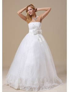 Appliques With Beading A-line Bowknot Strapless Floor-length 2013 Wedding Dress