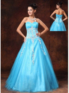 Baby Blue Sweetheart A-line Appliques Graduation Custom Made Prom Gowns
