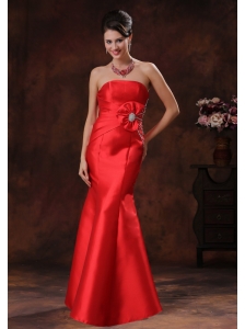 Jerome Arizona Satin Strapless Red Mermaid Prom Dress With Beaded Decorate