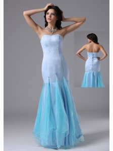 Mermaid Light Blue and Beading In Cerritos California For Prom / Evening Dress Organza and Satin