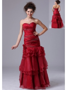 Mermaid Ruffles Red Sweetheart Organza 2013 Prom Dress With Beading