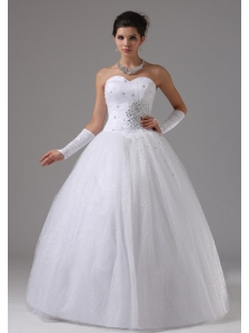 Wedding Dress In Apple Valley California With Beaded Decorate Waist and Sweetheart Tulle