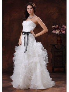 Black Sash Sweetheart Wedding Dress With Ruffled Layers In Alexander City Alabama